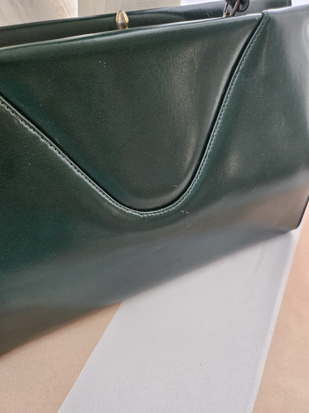 Dark Kelly Green Structured Top Handle Satchel Handbag Quilted Leather - Picture 13 of 15